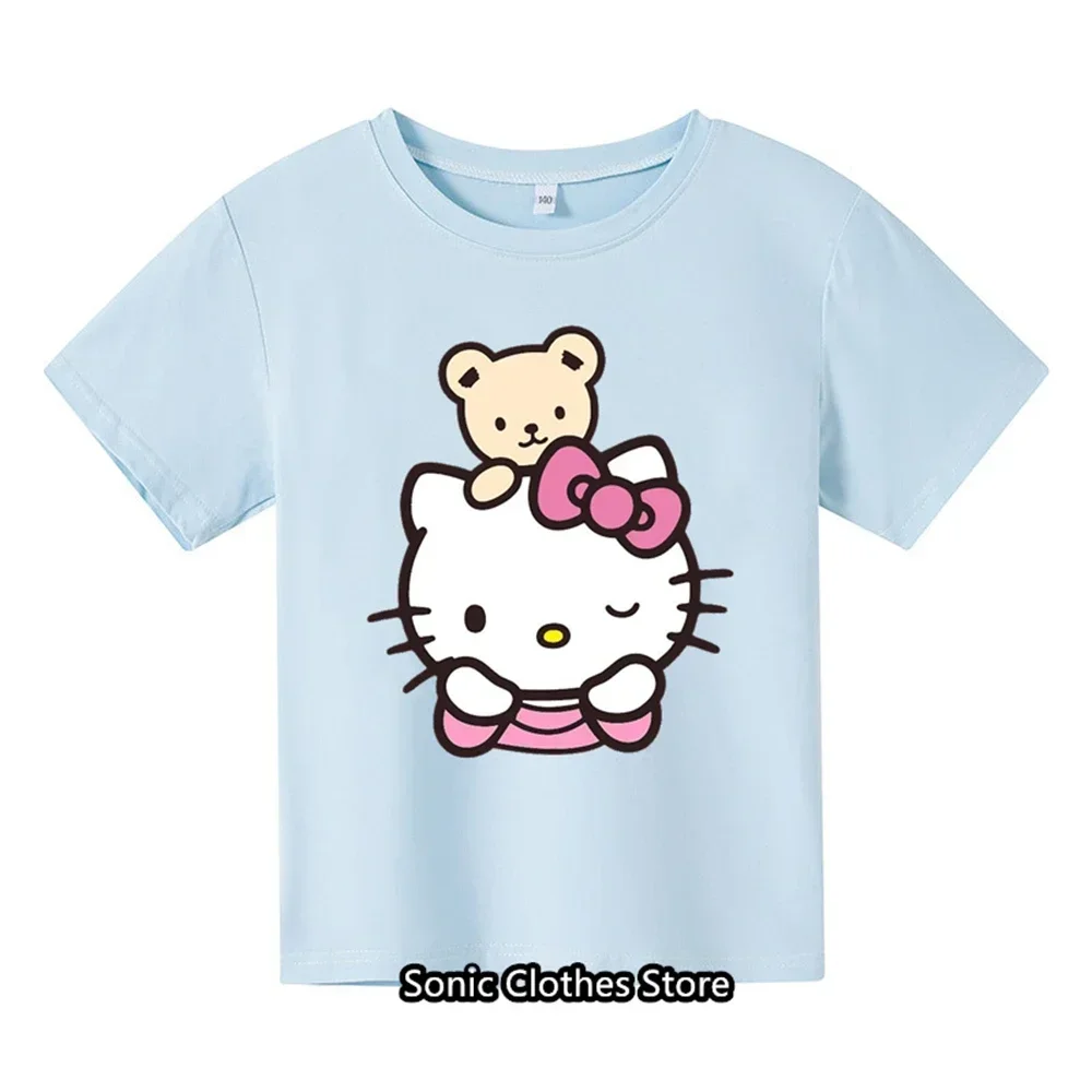 

Детская модная одежда Hello Kitty для девочек летняя одежда для мальчиков детские футболки с короткими рукавами для дошкольников