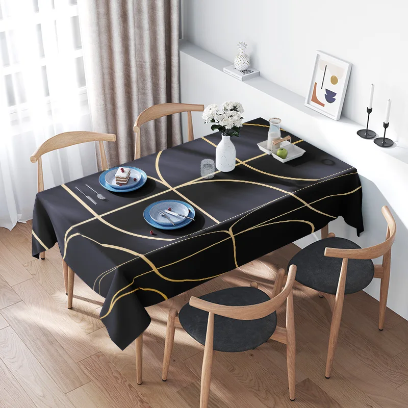 ¡Mesa de comedor moderna con elegantes rayas doradas, perfecta para la decoración del hogar, comidas festivas!