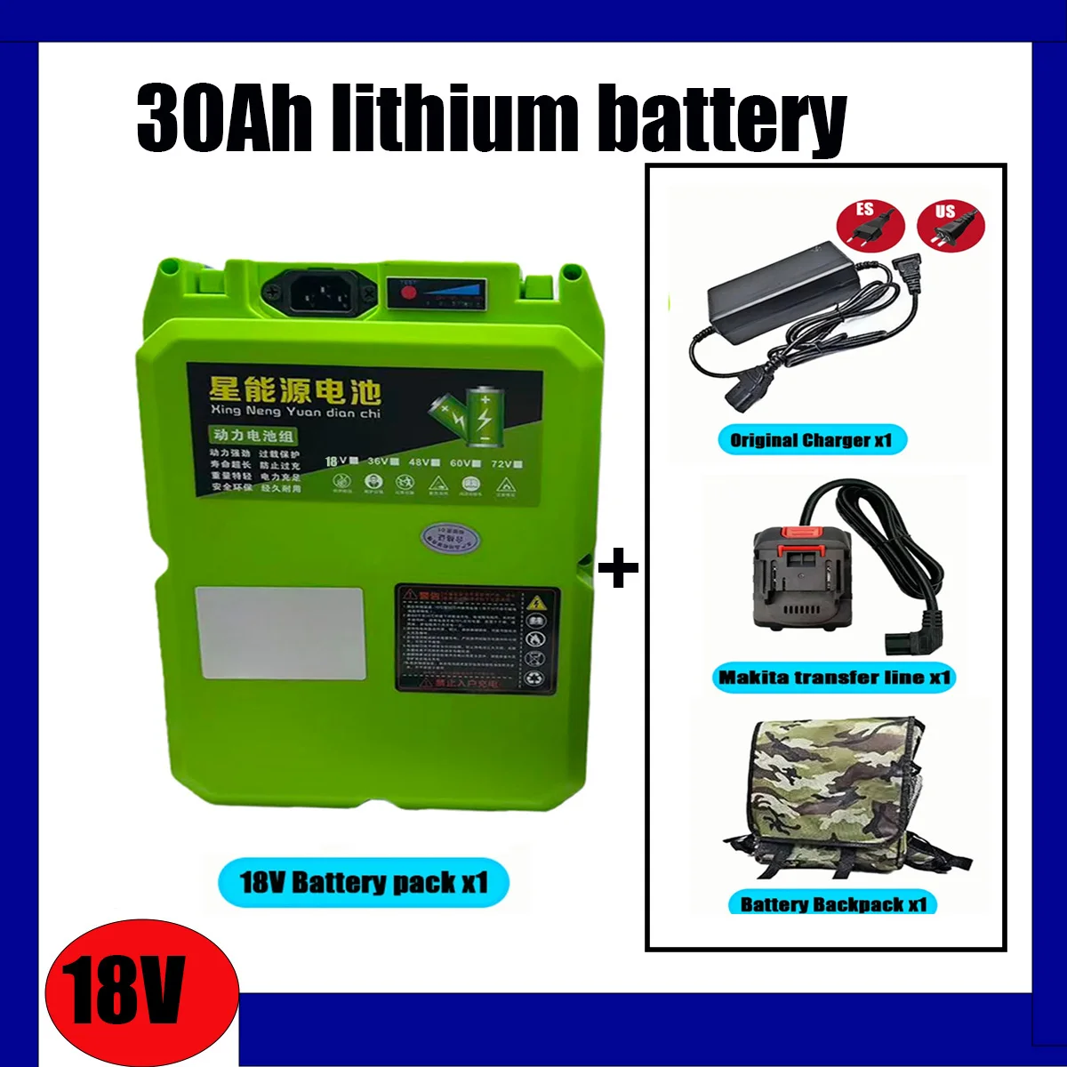 

18V 12Ah 40Ah Long Endurance Backpack Lithium ion Battery Universal for Garden Lawn Mower Electric Saw Water Pump Hair Dryer