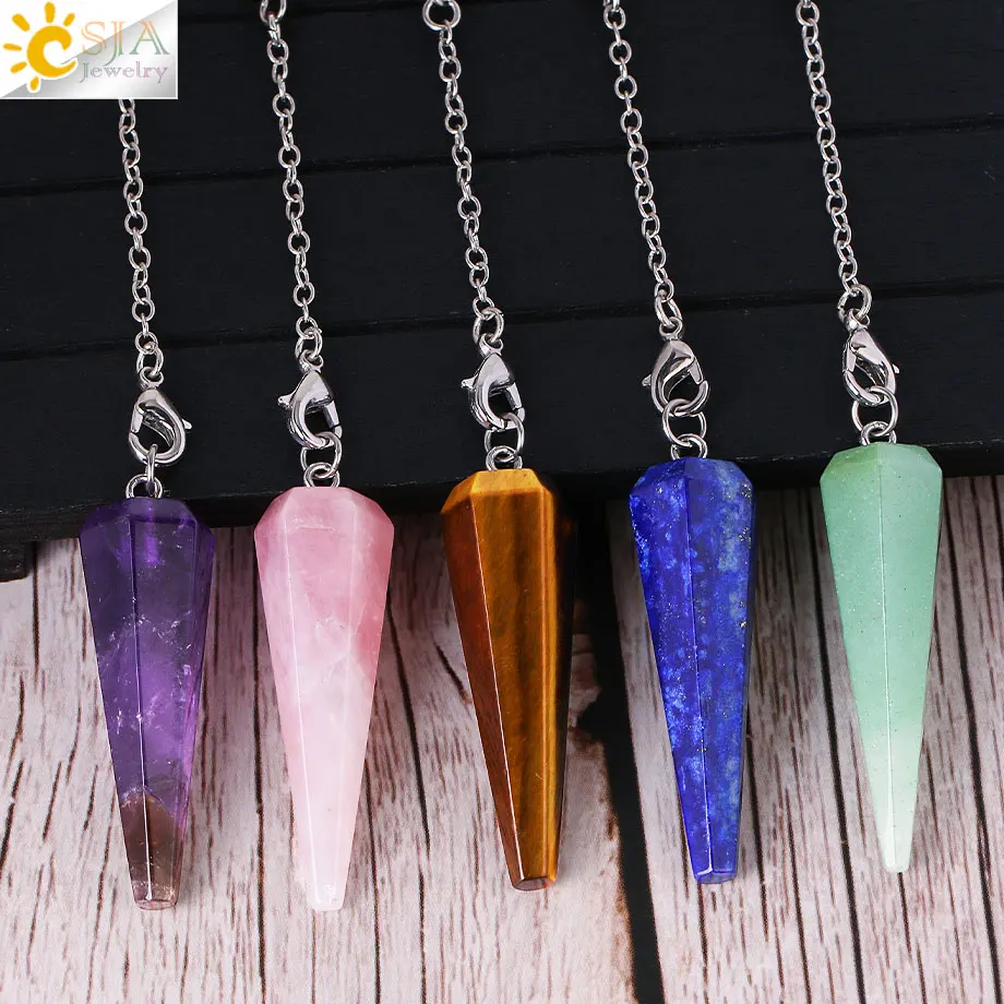 Natural Stone Pendulum Spiritural Witch Pendulums Pink Quartz Crystal Pendulum Biolocation Divination Protection Pendulos S985