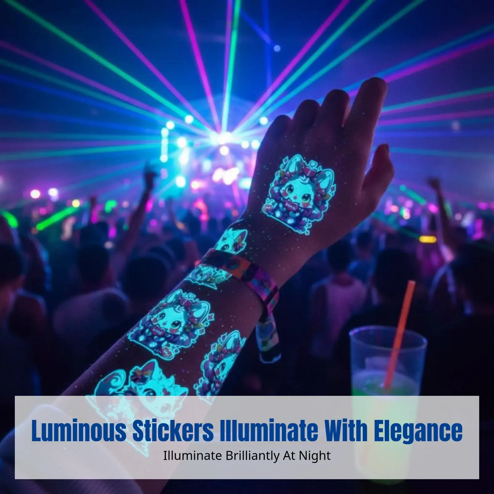 

Glow-in-the-dark skin decal stickers, navy cute animal cat dog pet design, water-applied, event accessory