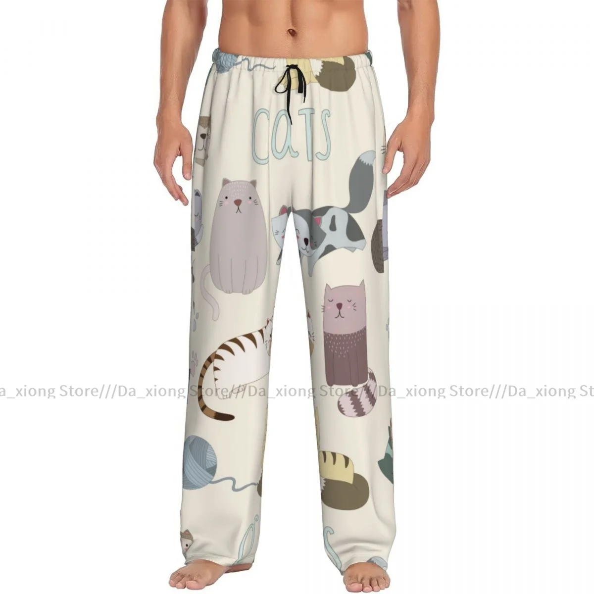 Men's Sleepwear Loose Sleep Pants Pajamas Cute Cats Kids Print Long Lounge Bottoms Casual Homewear