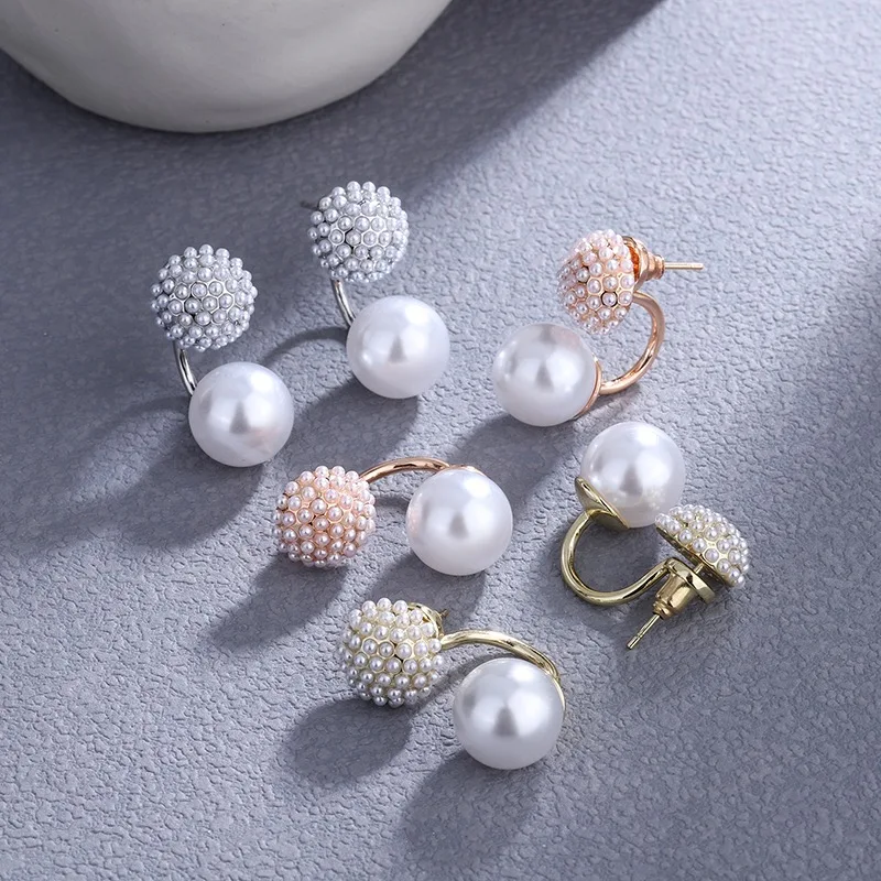 Sweet and Lovely Pearl Earrings A Pair of Wear Front and Back Pearl Earrings Korean Version of Fashion Jewelry Gift