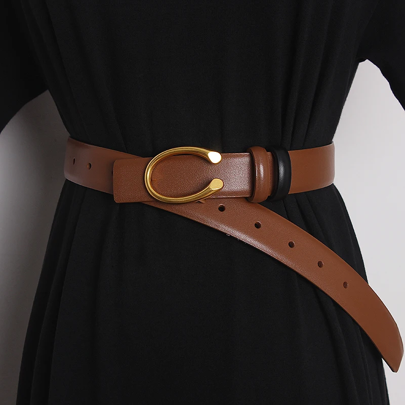 Women\'s Runway Fashion Genuine Leather Double Side Cummerbunds Female Dress Corsets Waistband Belts Decoration Wide Belt TB2542