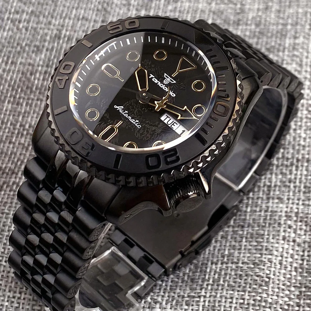 Tandorio PVD 41mm Black Dragon SKX Diving 200m Water Resistance Sapphire Crystal Glass NH36A Automatic Men\'s Mechanical Watches