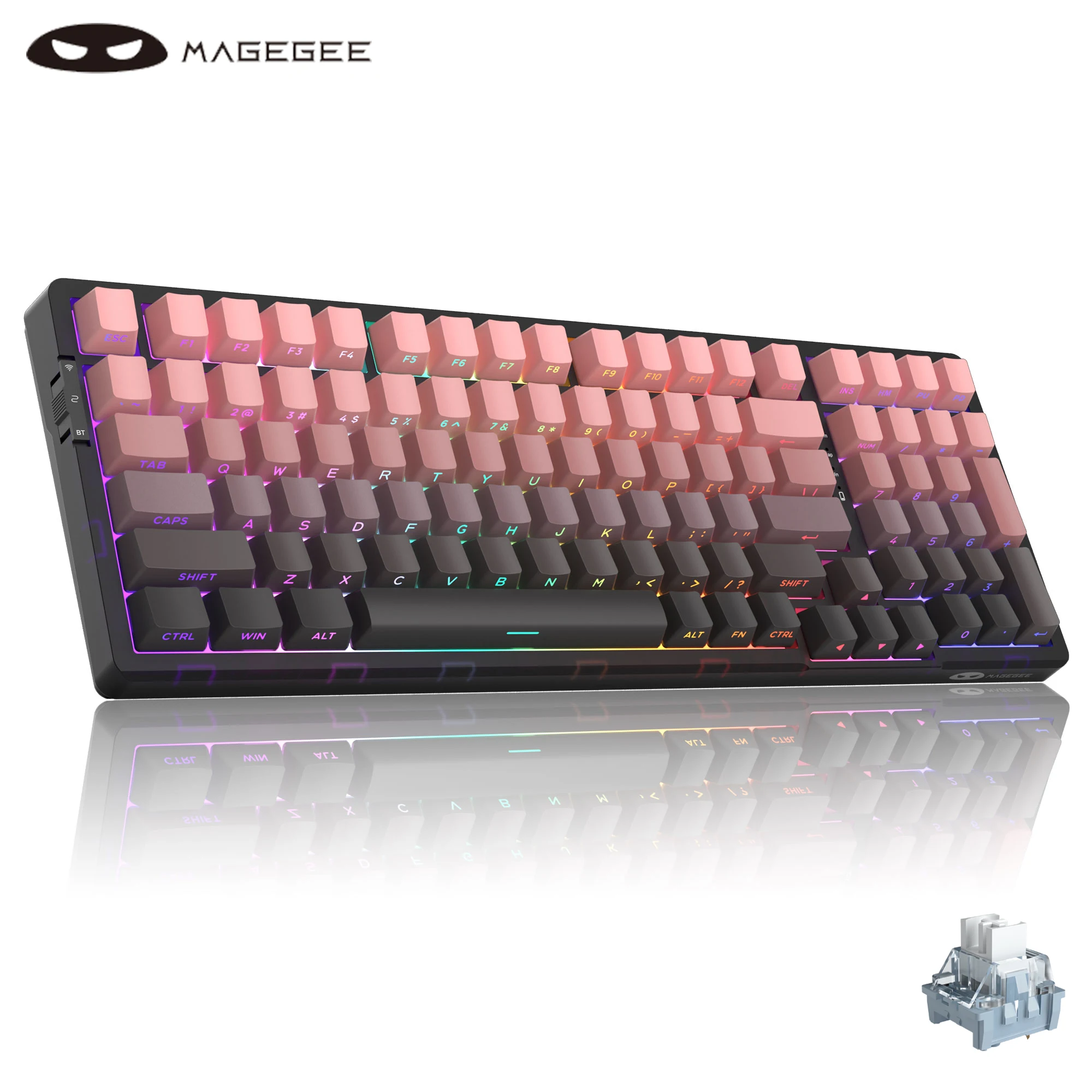 MageGee Light100 Wireless Mechanical Keyboard Side-Printed Hot-Swappable Tri-mode 2.4G/USB/BT RGB Gasket Creamy Gaming Keyboard