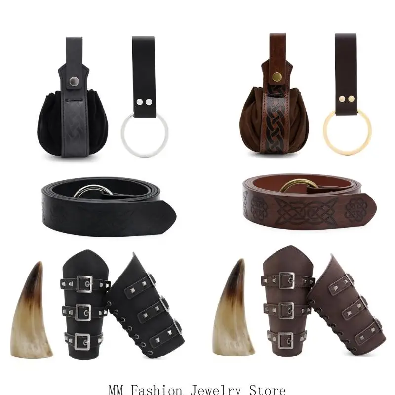 

D0UB Средневековый рыцарский костюм, аксессуары, кожаный пояс эпохи Возрождения, рог для питья, аксессуары для костюмов викингов