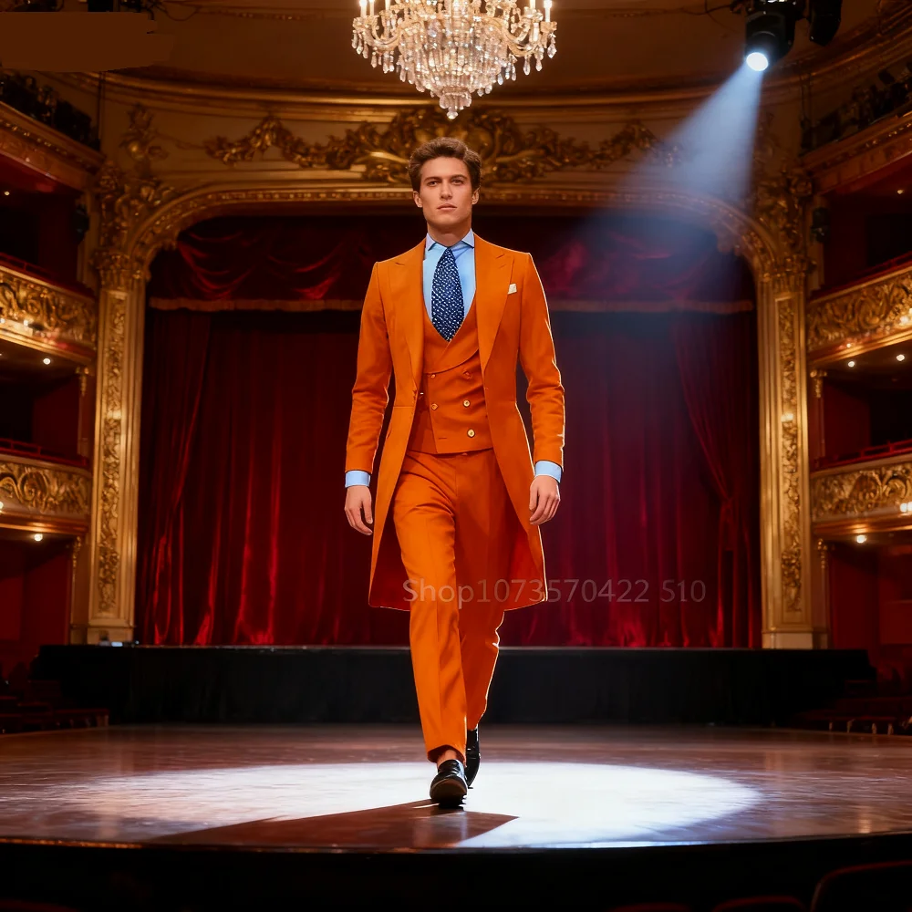 

3 Piece Long Formal Men's Suit for Wedding Solid Color Smoking Suit for Graduation Dance Matching Outfit Set