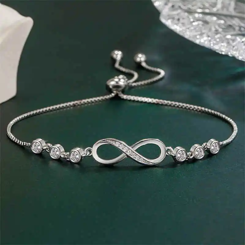 925 Sterling Silver Bracelet Crystal Unlimited Love Bracelet Women's Fashion Simple Engagement Wedding Charm Jewelry Gift