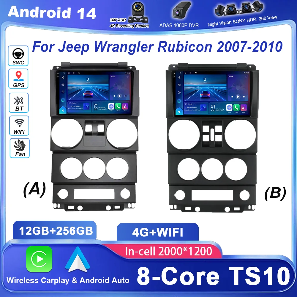 

Car DVD Android 14 Radio Stereo For Jeep Wrangler Rubicon 2007-2010 Auto Multimedia Player 4G GPS Navigation Head Unit 2Din WIFI