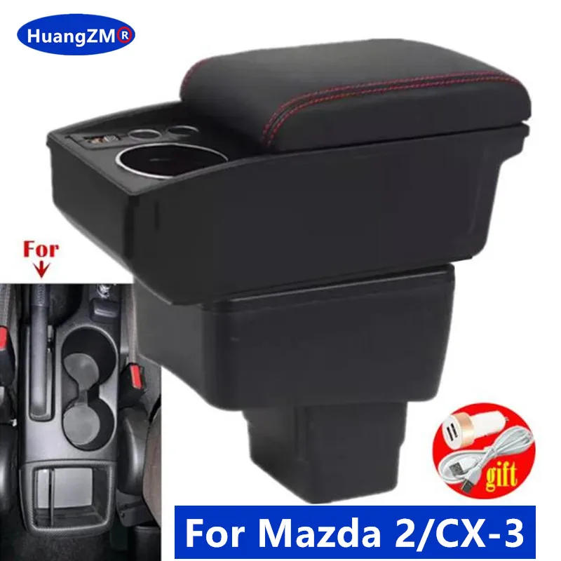 

For Mazda CX-3 Armrest box For Mazda 2 skyactiv version cx3 CX-3 Car Armrest double-layer Storage box Cup holder Car Accessories