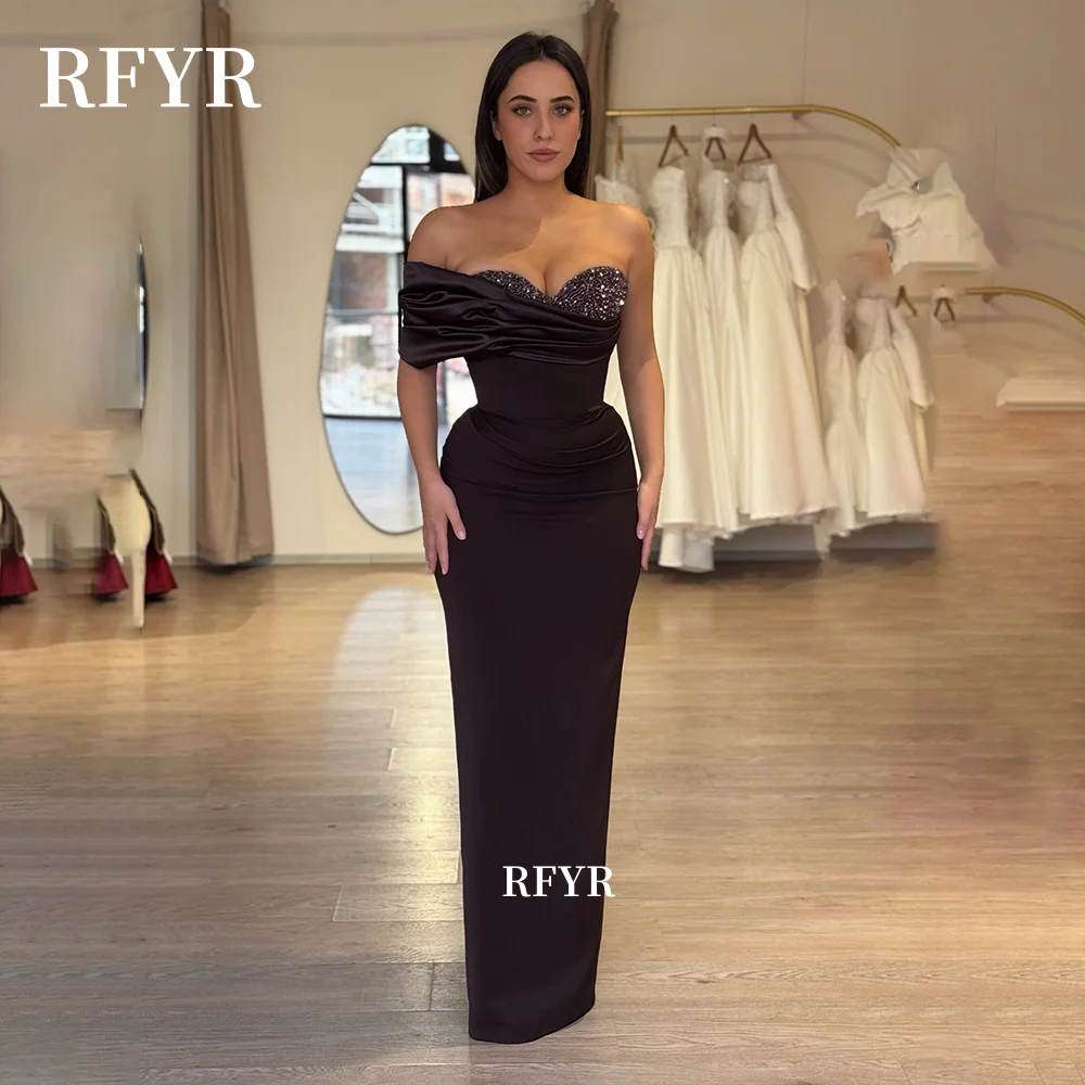 RFYR Off Shoulder Prom Dress with Sequins Brown Evening Dress Mermaid Party Princess Dress for Arabic Women Customized