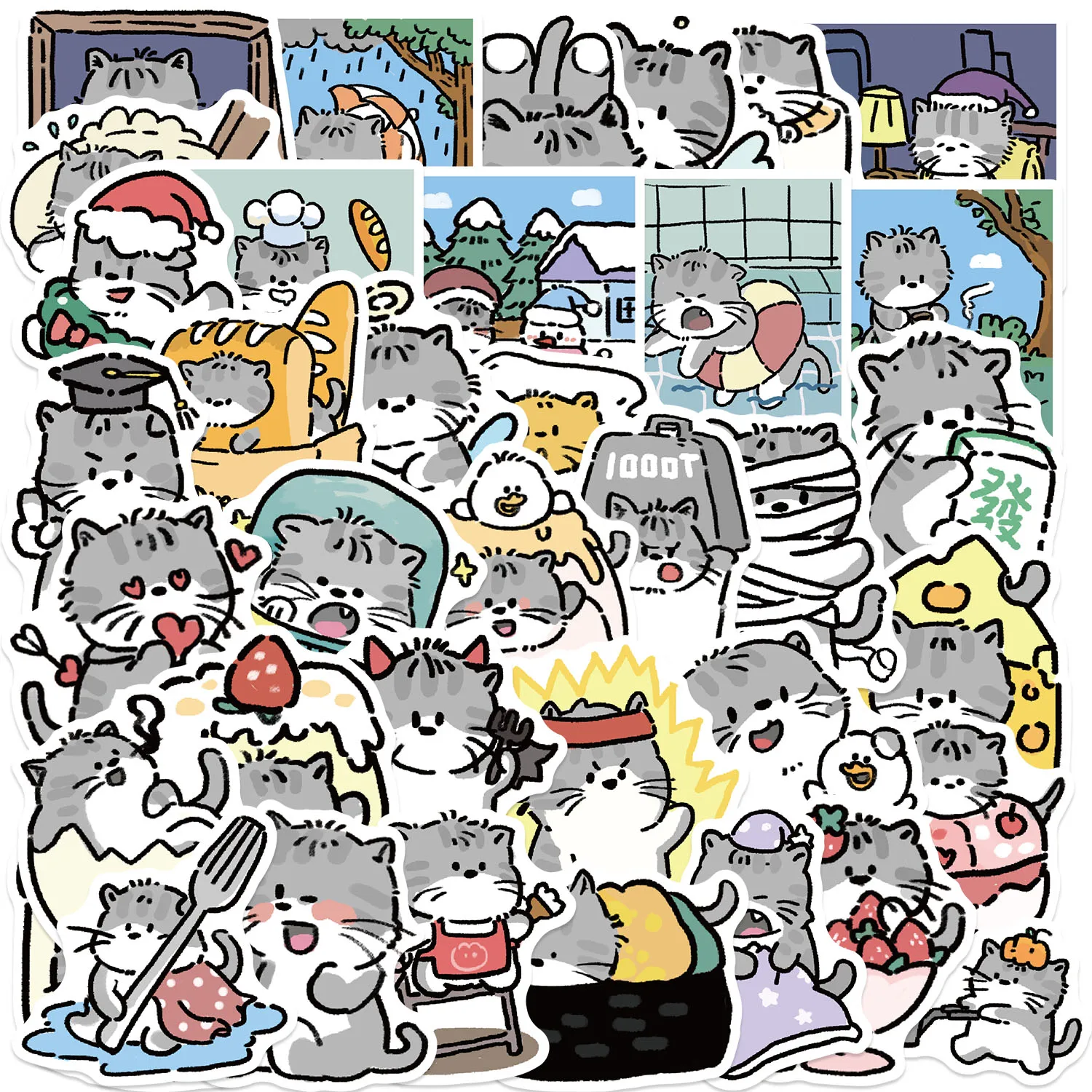 60pcs Kitten Diary Stickers suitablefor Notebook computer Luggage  Refrigerator skate boards phone cases sticker