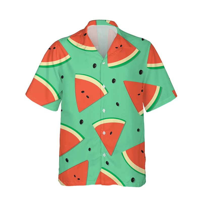 Lustige Wassermelonen-Druck-Hawaii-Hemden für Kinder, Jungenkleidung, kurzärmelig, modisch, Sommer, Strand, Kinder, Mädchen, Blusen, Knopf-Tops – Detail 5
