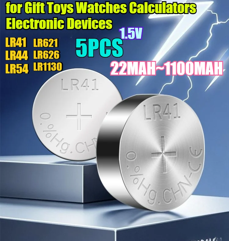 

5PCS 1100mAh 1.5V Eco-Friendly LR621 Stainless Steel Button Cell Battery - for Gift Toys Watches Calculators Electronic Devices