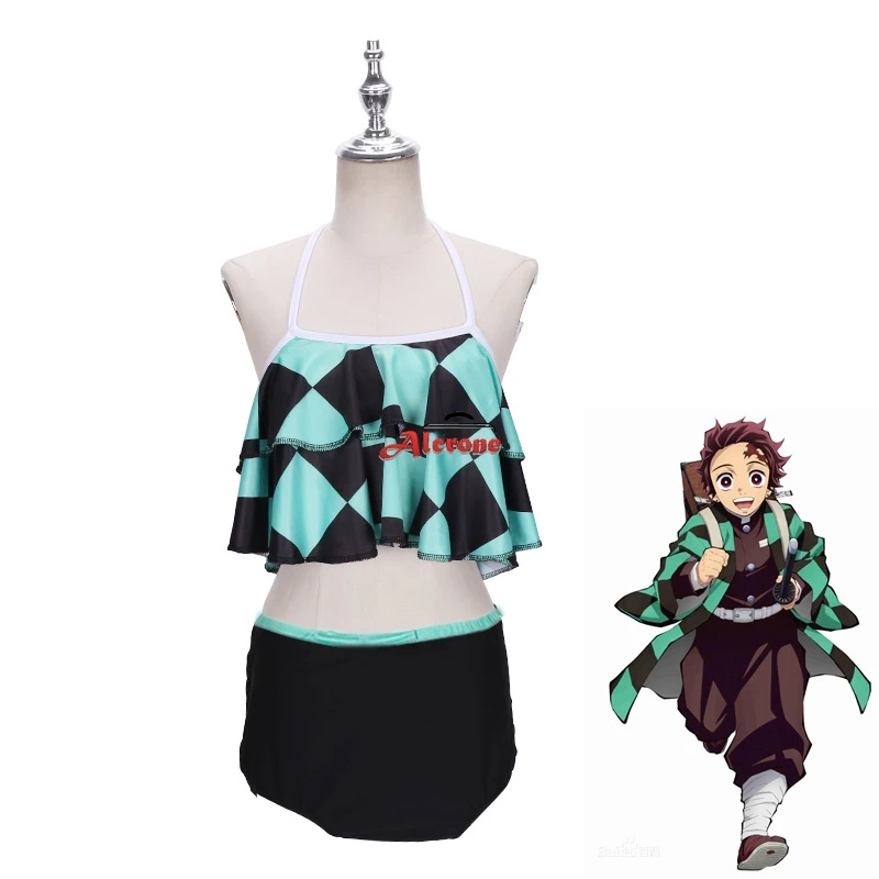 

Anime Kamado Tanjirou Swimsuit Two Piece Bathing Suits Sexy Bikini Summer Girls Cosplay Clothing