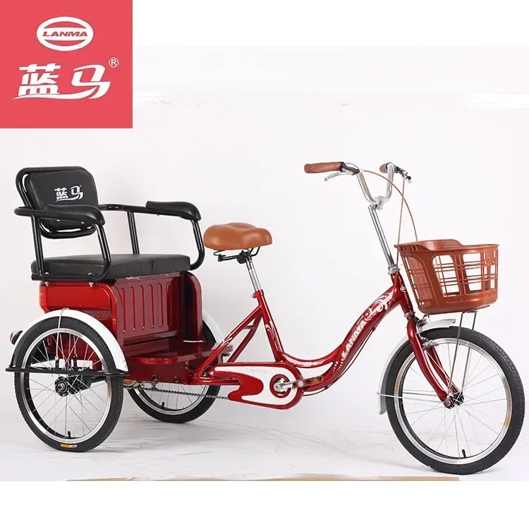 New 3-wheeled Pedal bicycle multi-functional two-seater adult elderly Tricycle with vegetable basket leisure City bike for the