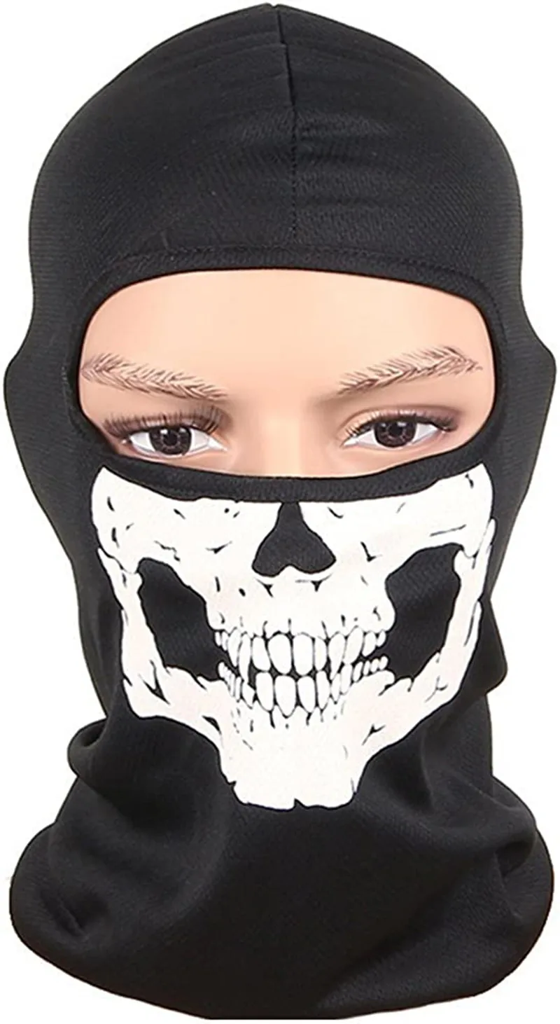 Black Ghosts Skull Full Face Mask, หน้ากากสกี Windproof รถจักรยานยนต์ Face ยุทธวิธี Balaclava Hood สําหรับผู้หญิงฮาโลวีนคอสเพลย์