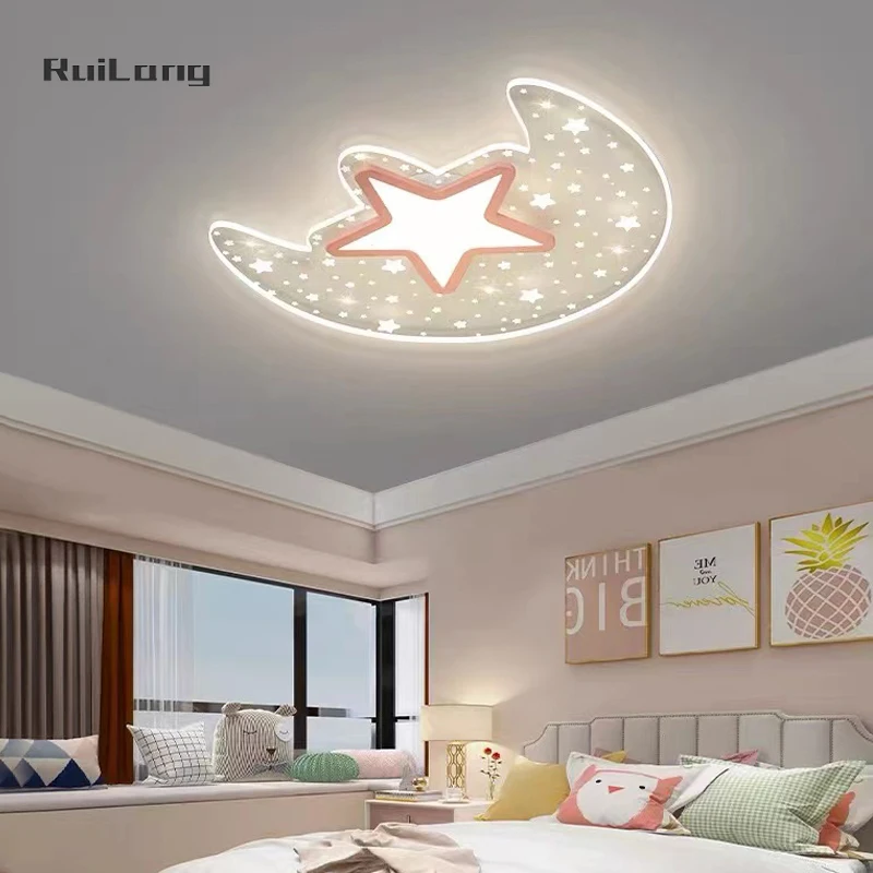 Kids Room Ceiling Lamp Moon Star Chandelier for Children Bedroom Princess Baby Girl Pink Room Decor Plafonnier Led Ceiling Light