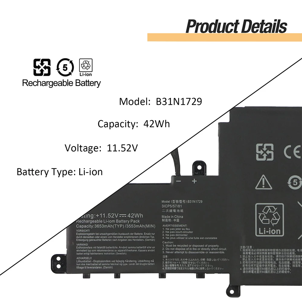 Imagem -02 - Substituição da Bateria para Asus Vivobook B31n1729 S15 S530 S530u S530ua S530uf S530fa S530fn S530un X530 X530u X530ua X530uf X530fa