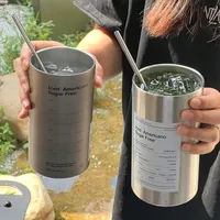 600ml Thermos Cup Portable 304 Stainless Steel Coffee Mug Thermal Leak-proof Water Bottle with Straw Insulated Bottle Drinkware