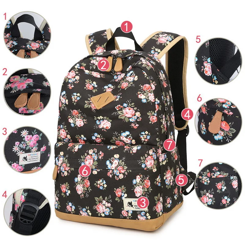 Canvas Backpack Small Floral Daisy Bag Computer Travel