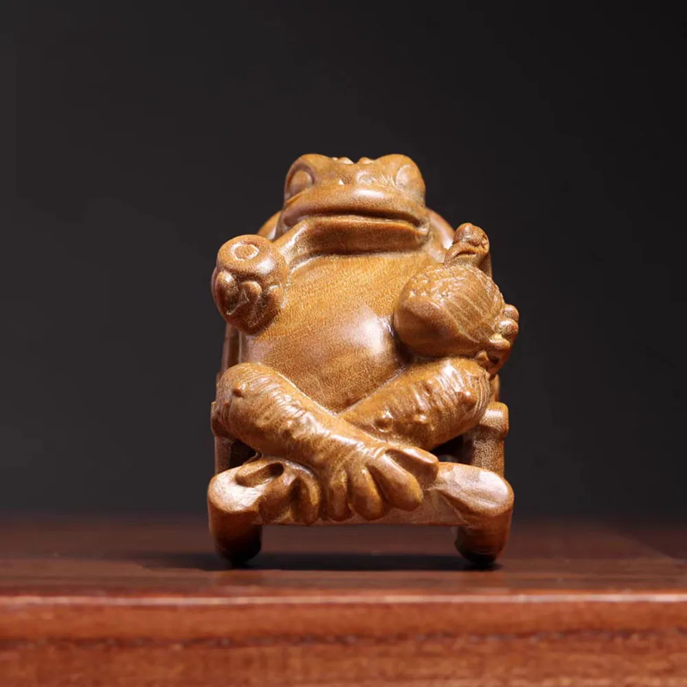 Y58 - 6.8X6X4.7 CM Frog Rest Green Sandalwood Sculpture Animal Statue Collection Office Decoration Home Décor