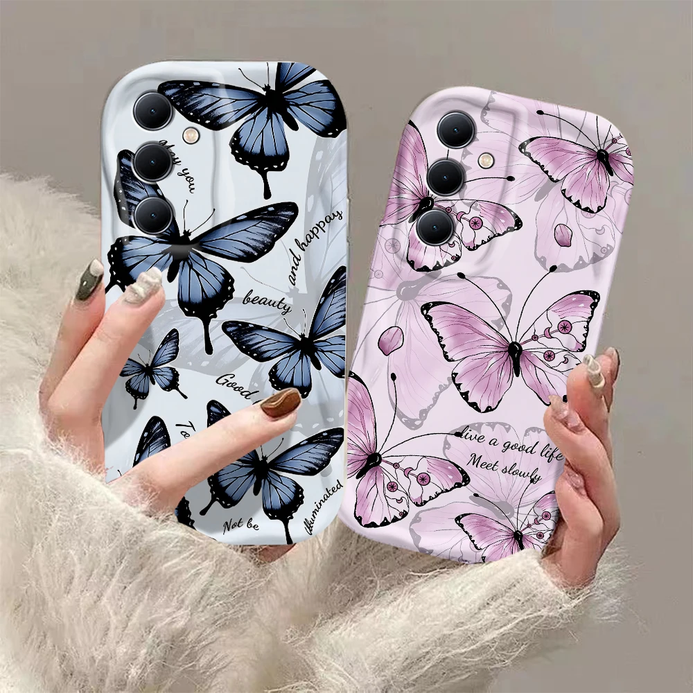 Cute blue retro butterfly 3D Wave Case For Xiaomi Mi 14 12 12T 11 Lite Poco M6 X6 X5 X4 F4 X3 M3 Pro 4G 5G Soft Silicone Cover