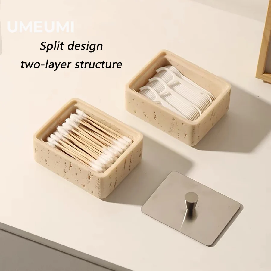 Nordic natural yellow hole stone toothpick dental floss cotton swab storage box desktop decoration decoration luxury jewel box