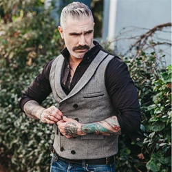 Men Suit Vest Fashion Plaid Print Business Jacket Fashion Casual Classic Men Self-cultivation Double-Breasted