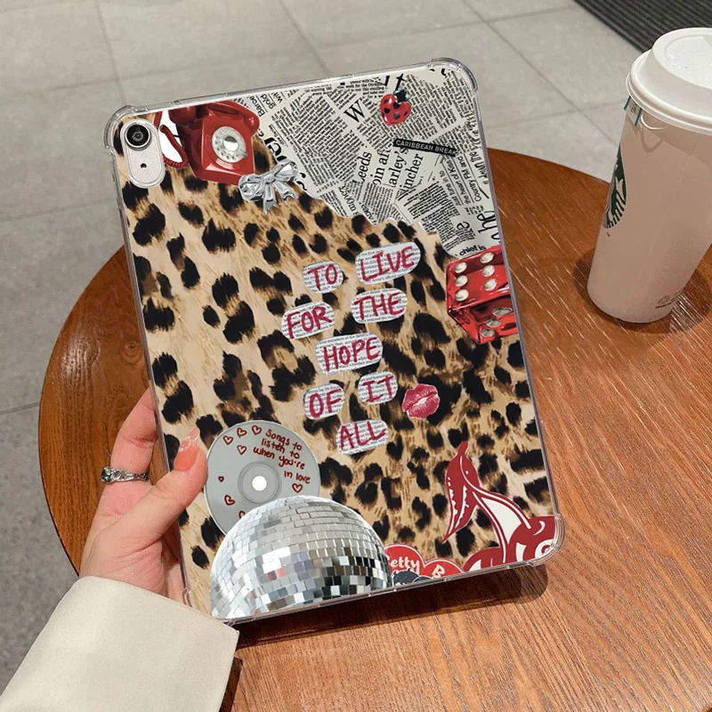 투명 TPU 케이스, 섹시한 레드 립 레오파드, 아이패드 에어 5 2024 에어 6 11 아이패드 프로 11 13 10 세대 10.5 10.2 9 8 6 5 9.7 인치 미니 6