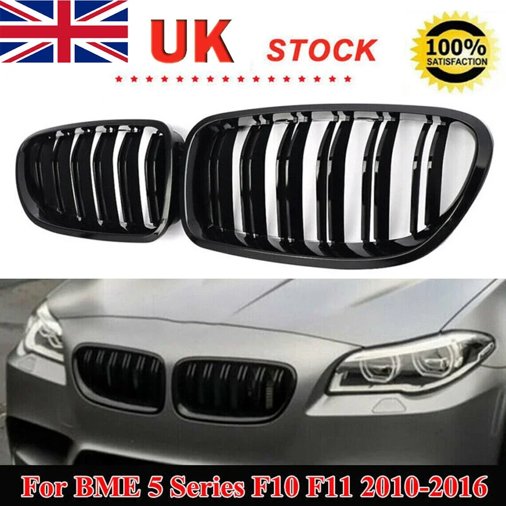 FOR BMW F10 F11 5 SERIES KIDNEY GRILLE GRILL GLOSS BLACK TWIN DUAL SLAT M5 11-16