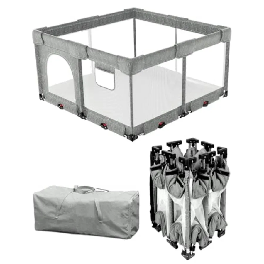 

Foldable Baby Playpen with Non-Removable Thick Mat Extra Large Collapsible Play Yard for Babies and Toddlers Portable Travel Pl