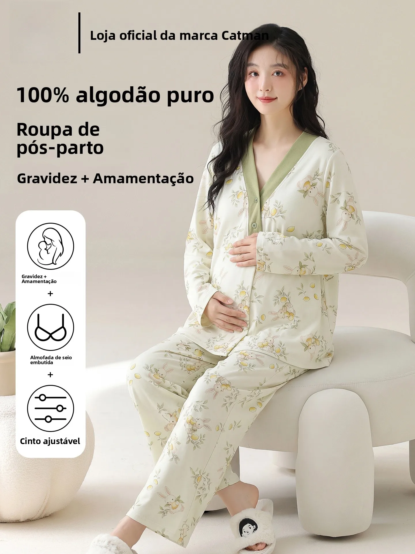 vetements-de-nuit-de-maternite-en-coton-pur-pour-femmes-vetements-d'allaitement-post-partum-avec-coussinets-de-poitrine-ensemble-d'Ete-pour-la-maison-col-en-v-manches-longues