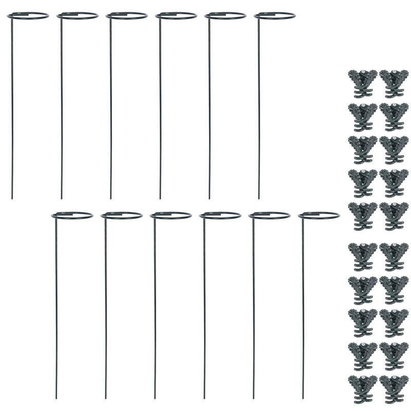 12 Pieces Green Plant Support Stakes, 40 Cm/ 15.9 Inch Single Stem Plant Support With 20 Pieces Green Phalaenopsis Clip