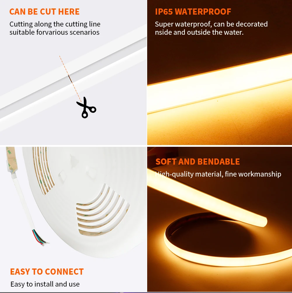 14.5mm wide waterproof RGBCCT COB LED strip CRI over 90