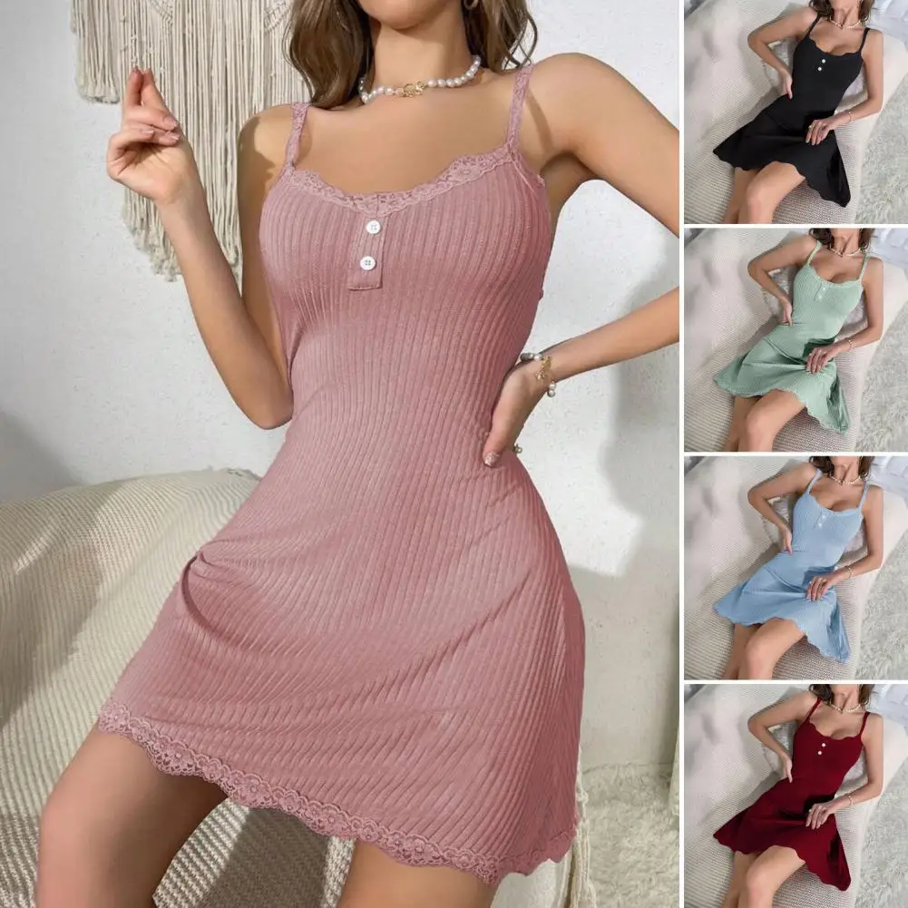 

Cami Nightdress Women Sleepwear Elegant Lace Nightgown Ribbed Cami Sleepwear Set for Women Chemise Babydoll Slip Nightdress