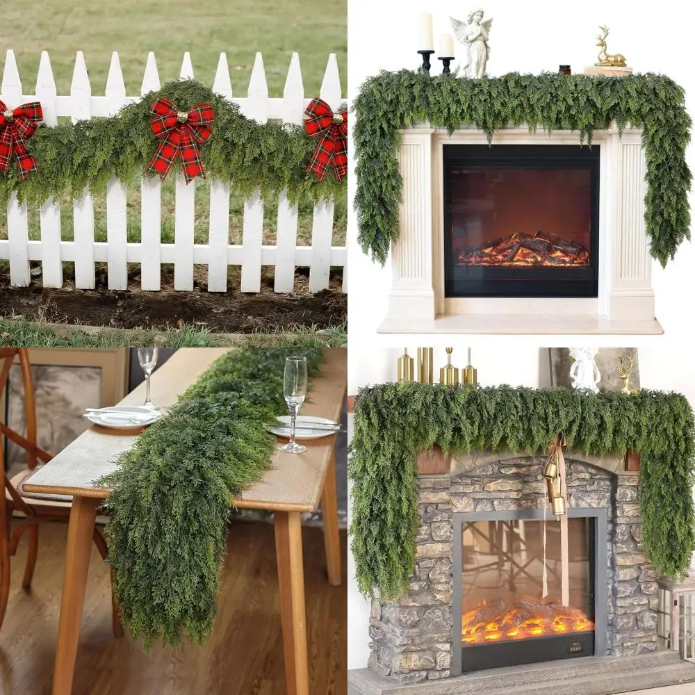 

9-Foot Artificial Cedar Garland with Faux Pine Needles for Holiday Decor: Fireplace, Table, Window, Stairs, Mantel, Indoor or Ou