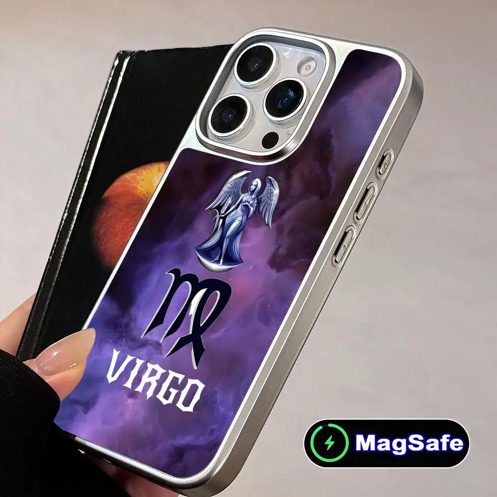 

Zodiac Sign Virgo Mobile Phone Case for iPhone 17 16 15 14 13 12 11 Air Pro Max Plus Magsafe Silver Plating Colorful Cover Cover