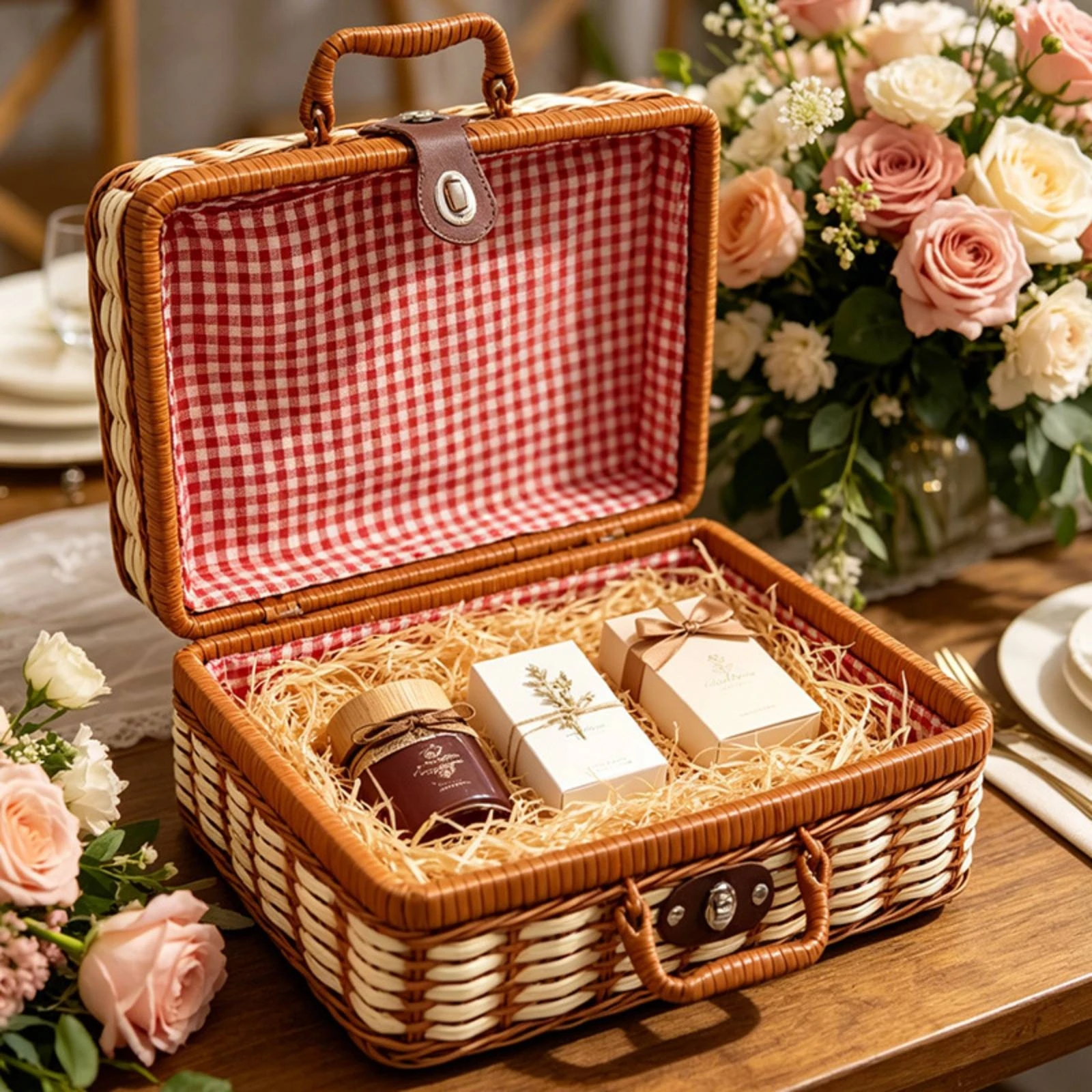 

Rattan Suitcase Storage Box Front Clasp Suitcase-Style Storage Box Container Rigid Handwoven Look