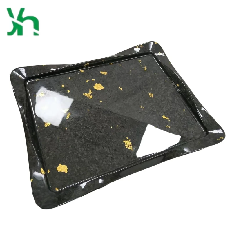 Bandeja de fibra de carbono seca 3K con incrustaciones de hojas doradas, plato de aperitivo forjado de 30x25cm, servicio de lujo moderno