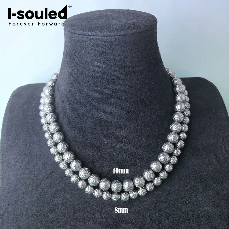 8.0mm/10mm pure titanium handmade hammer patterned titanium bead necklace, lightweight, waterproof, simple and fashionable