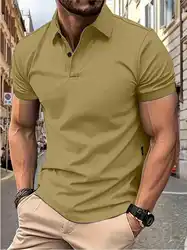 Men's short sleeve Solid color short sleeve daily casual lapel casual short sleeve button down T-shirt casual top for men