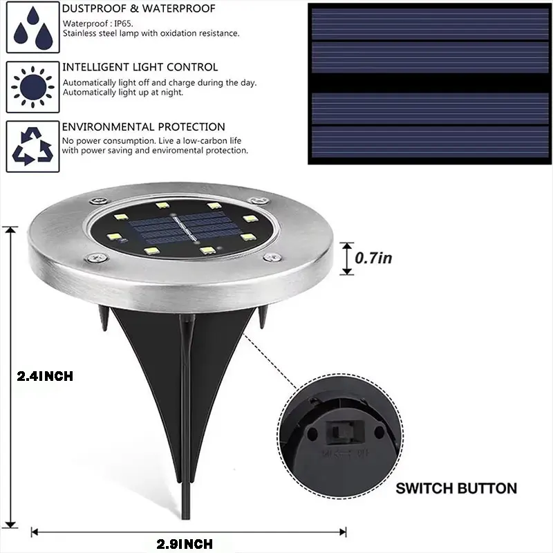 4 Pcs 8LED Solar Power Disk Light Outdoor Garden Solar Underground Light Deck Light Spotlight Buried Solar Led Lamp