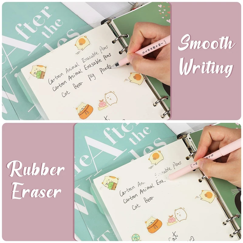 8 قطعة رولربال أقلام قابلة للمسح ، أقلام الكرتون الحيوان قابل للمسح أقلام الحبر الأسود مع 16 قطعة عبوات قابلة للمسح أقلام الاحتكاك