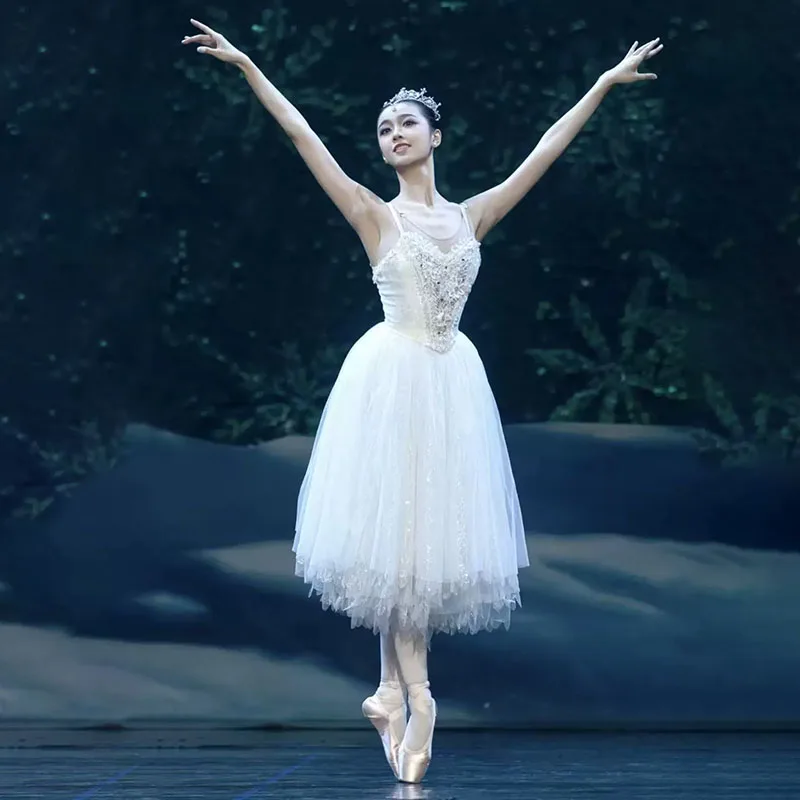 Kids Romantic Long Ballet Dress Girls Sequins Tassel Modern Dance Tutu Stage Wear Princess Costume for Children