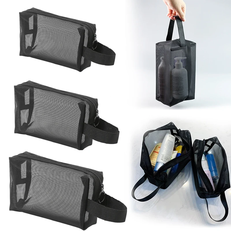 

Mesh Transparent Cosmetic Bags Handheld Zipper Clear Black Makeup Bag Portable Travel Toiletry Organizer Lipstick Storage Pouch
