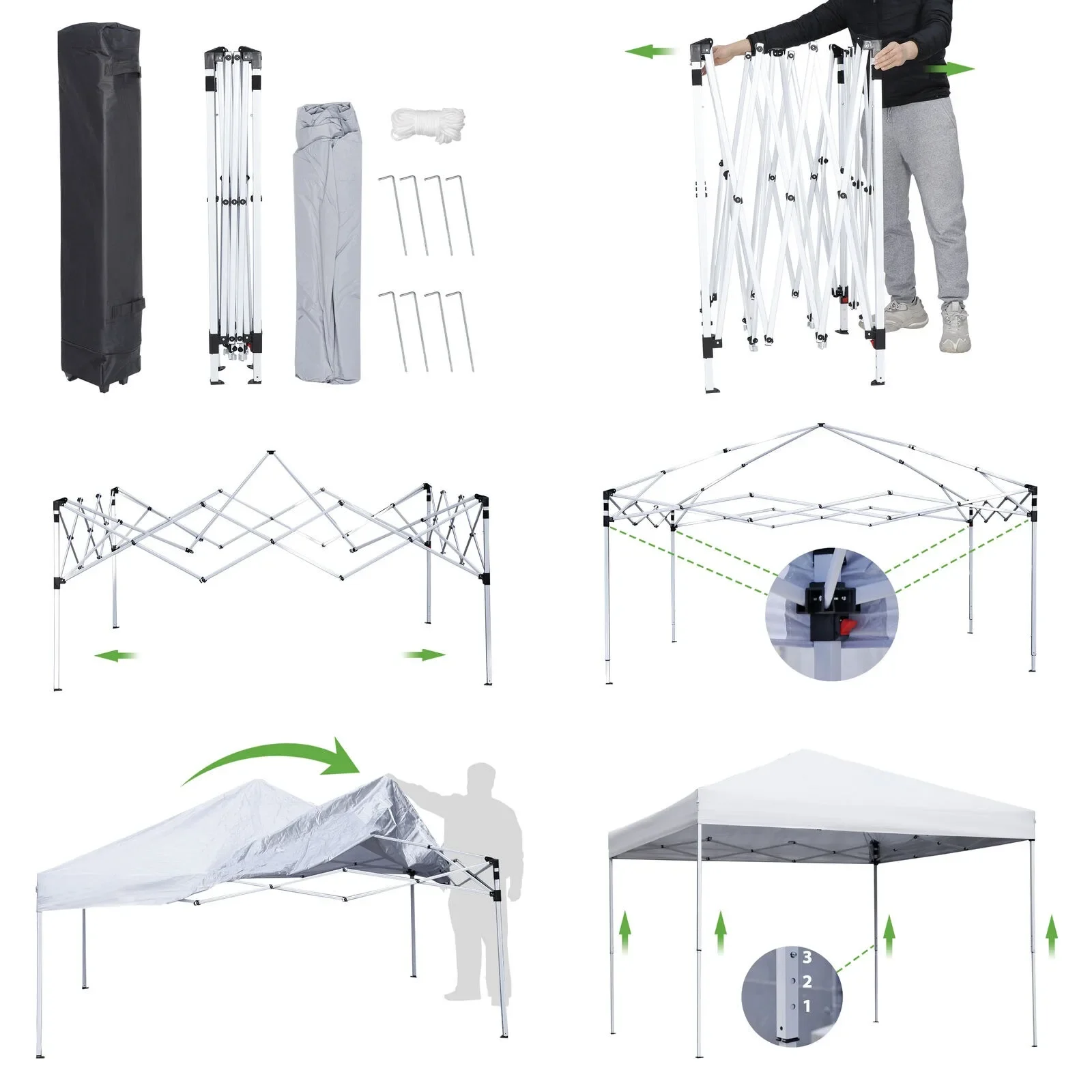 10x10 Pop Up Canopy Tent Adjustable Straight Leg Heights with Wheeled Bag Ropes Set-up Outdoor Patio Canopy Adjustable