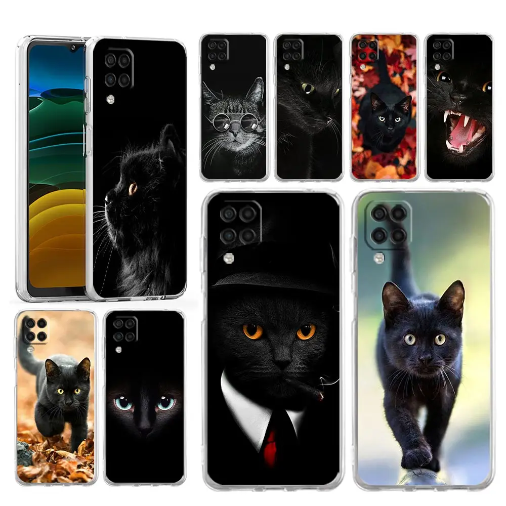 

Case For Samsung Galaxy A13 A23 A33 A53 A73 5G A51 A71 A21S A12 A11 A31 A41 A03s A52 A32 A22 Clear Cover Black Cat Staring Eye