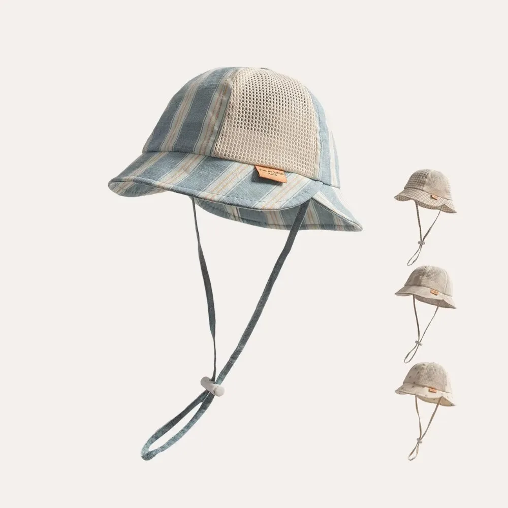

Fashion Mesh Baby Bucket Hat UV Protection Striped Print Sun Protection Hat Thin Breathable Fisherman Hat Toddler